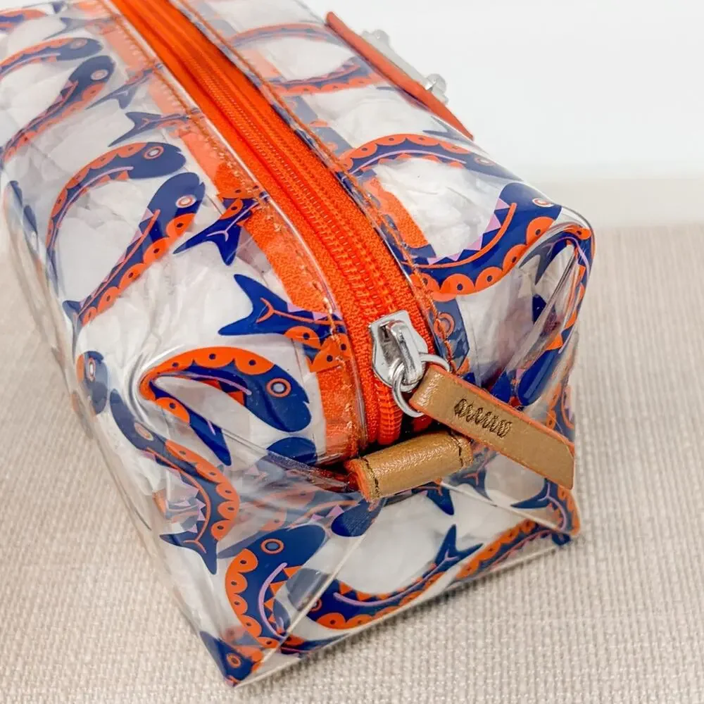 NEW Stella & Dot Kissing Fish Clear Vibrant Blue and Orange Cosmetic Bag